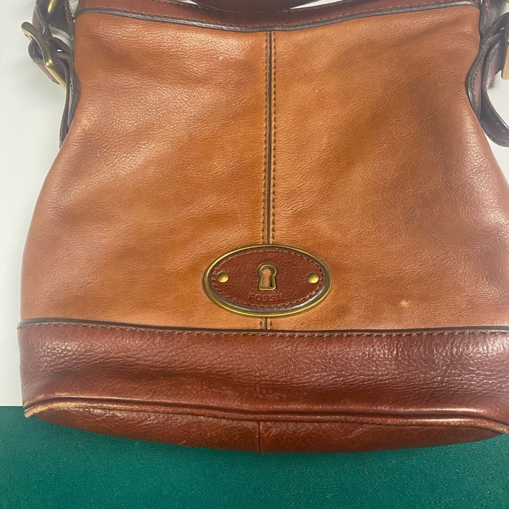 Fossil Brown Leather Shoulder Bag with Turnlock Detail
